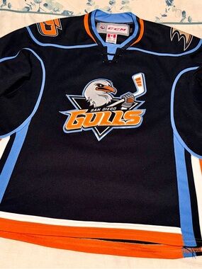 San Diego Gulls CCM AHL Black Hockey Jersey with Light Blue & Orange Trim